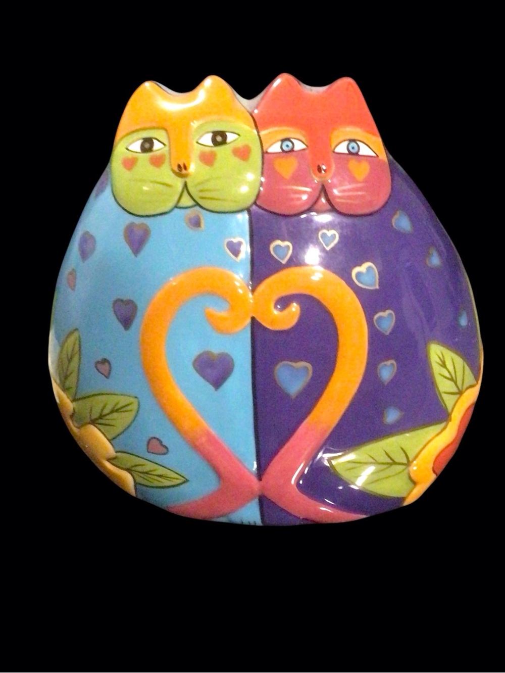 Laurel Burch Cats in Love signed ceramic coin bank